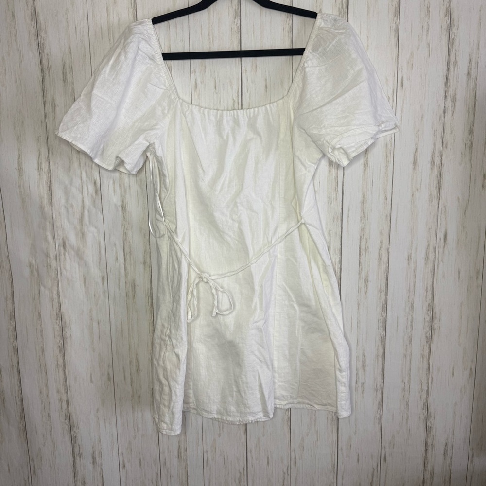 Abercrombie and Fitch Linen White Babydoll Y2K Dress Large Euro Summer - Picture 3 of 4